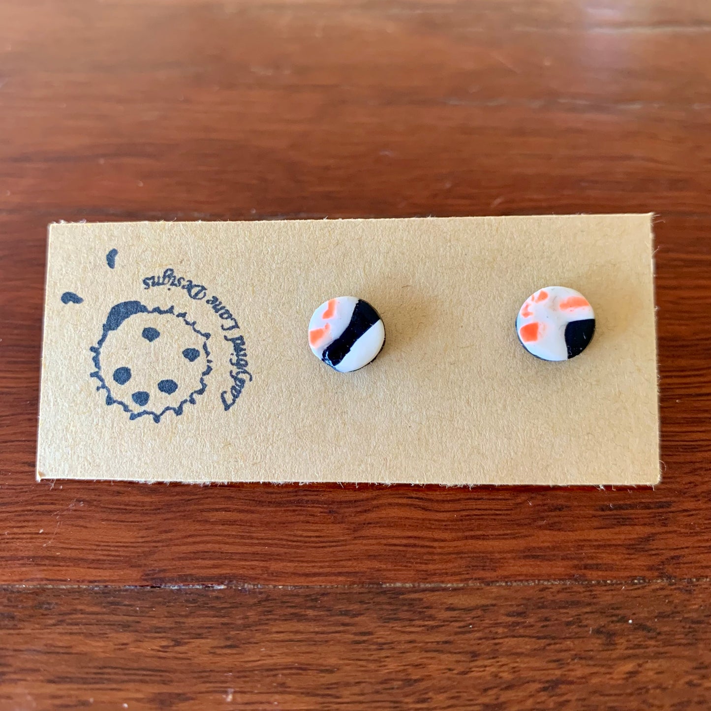 Marbled Cow Print Studs Orange - Mini Circle