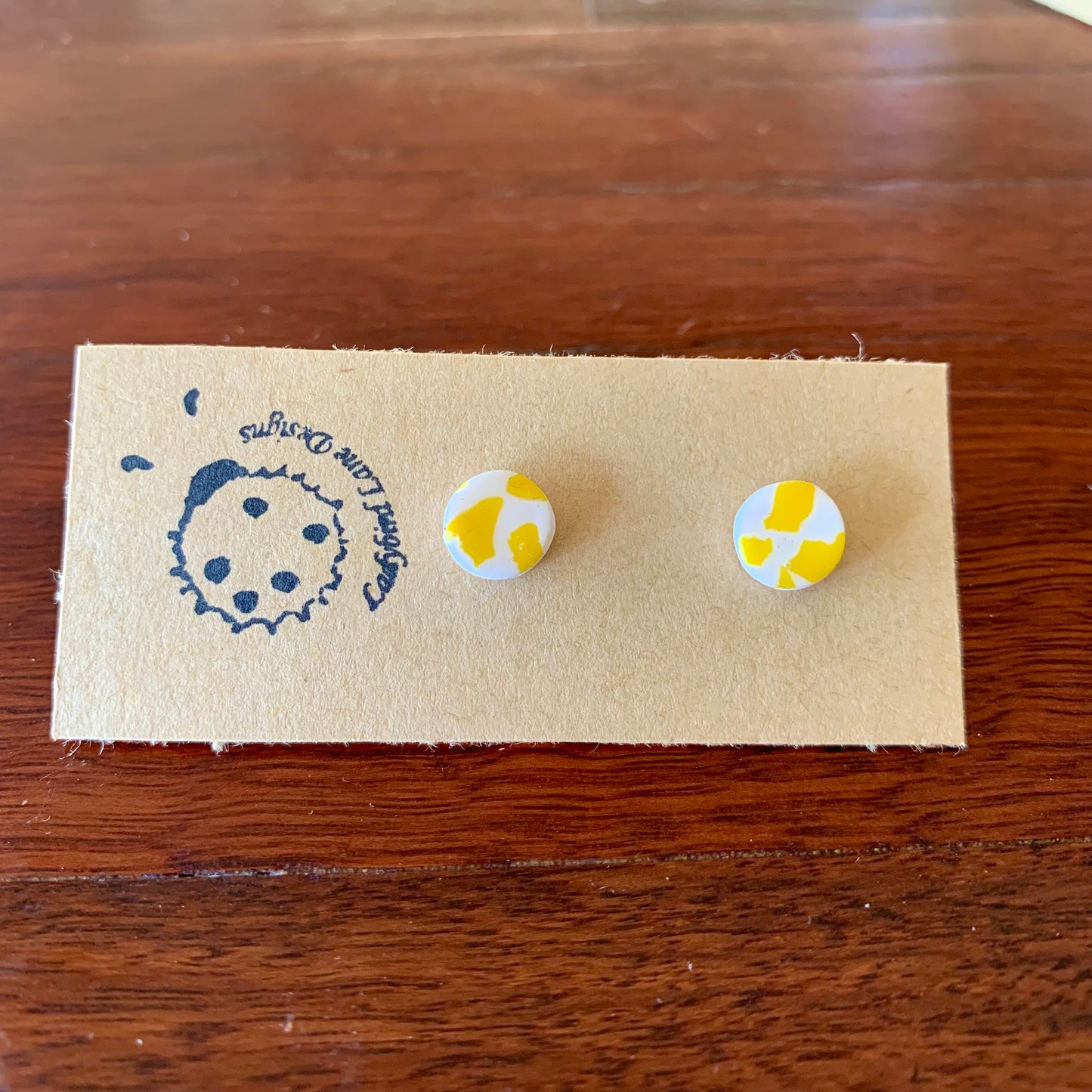 Cow Print Studs Yellow - Mini Circle