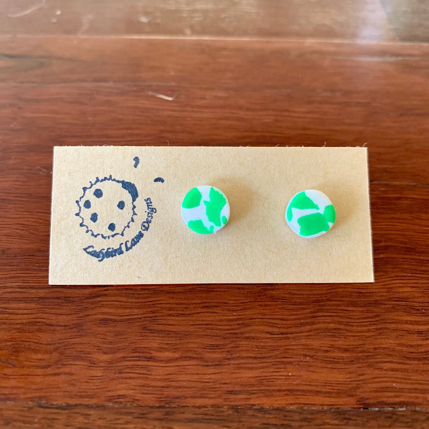 Cow Print Studs Green - Circle