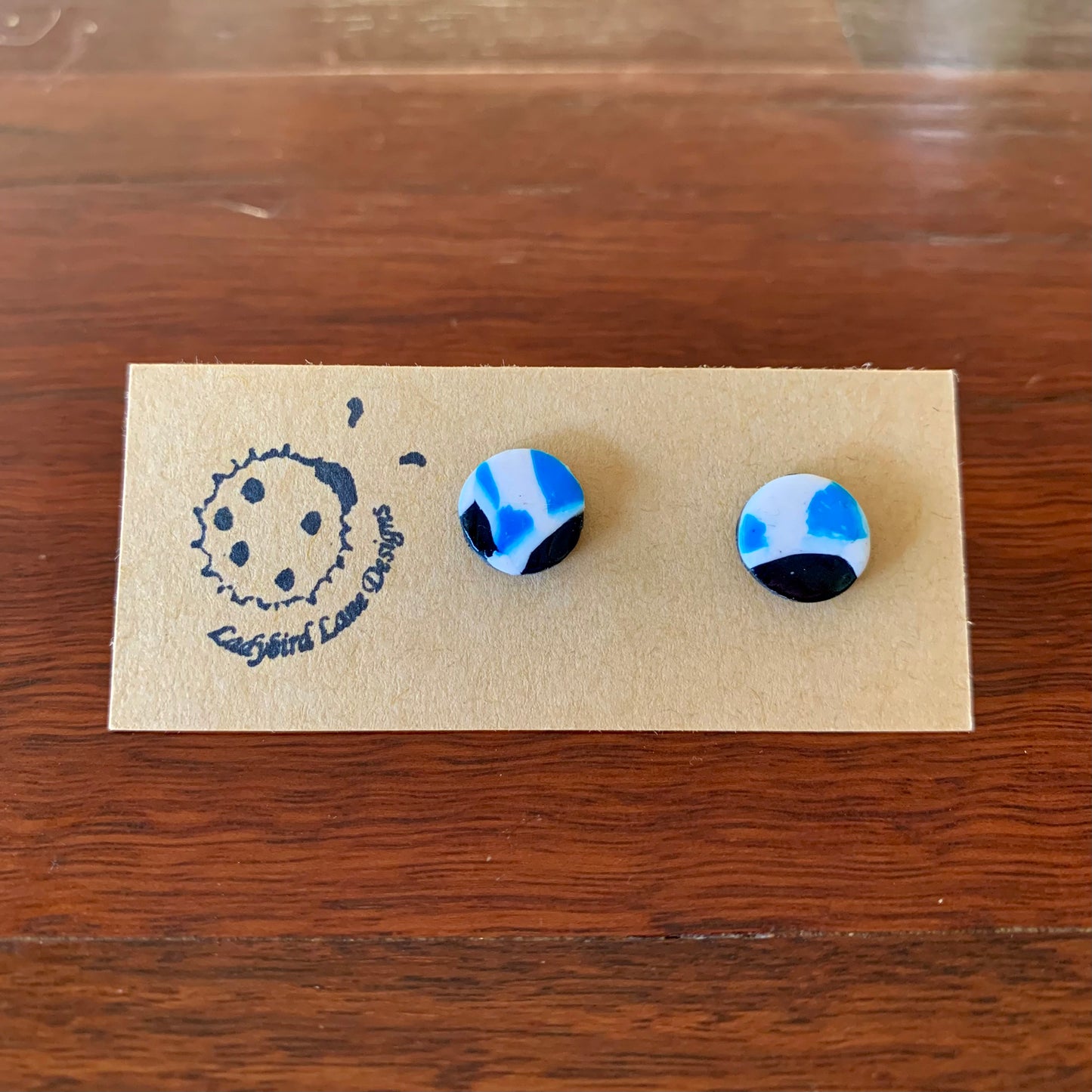 Marbled Cow Print Studs Blue - Circle