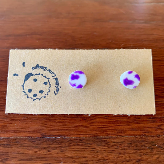 Cow Print Studs Purple - Mini Circle