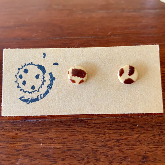 Cow Print Studs Coffee 2 - Mini Circle