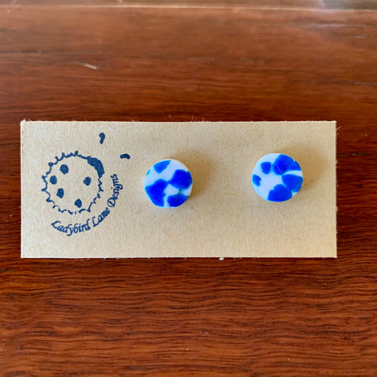 Cow Print Studs Blue - Circle