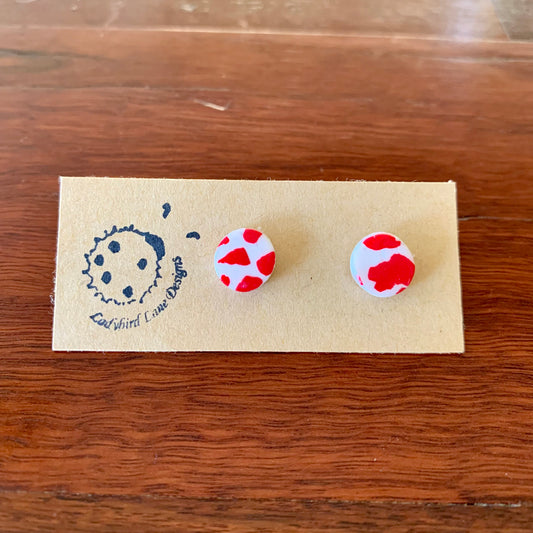 Cow Print Studs Red - Circle